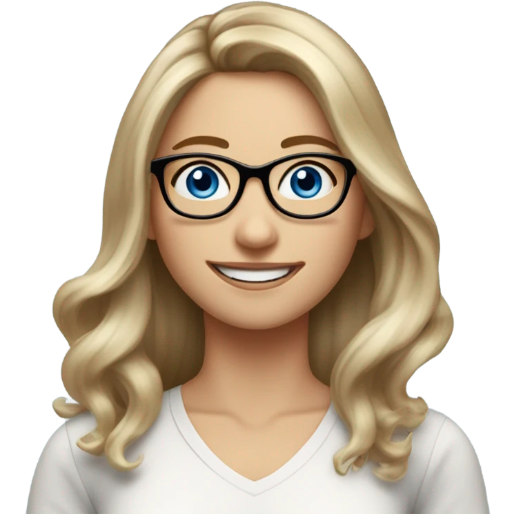 Real Shoulder length Balayage pale model lady with glasses and blue eyes happy  emoji