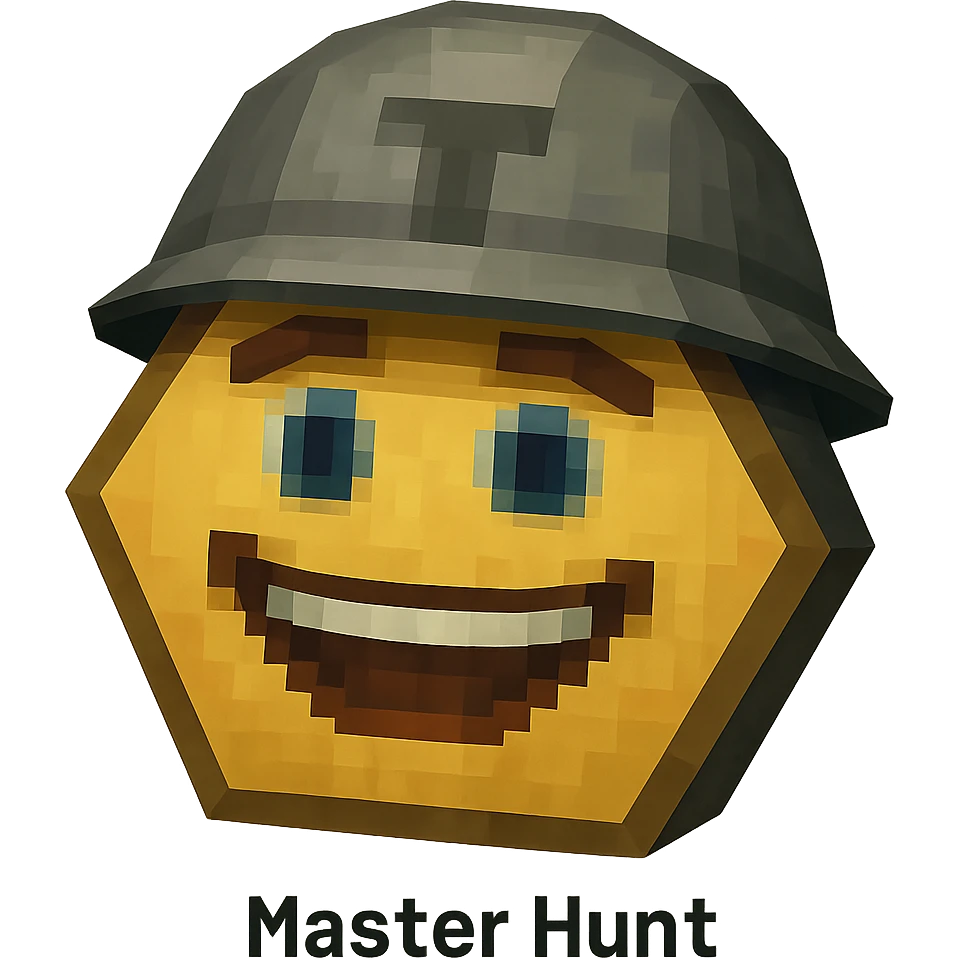 Create a realistic emoji character named Master Hunt. Hexagon shape, Helmet, The background should be transparent , for positive work culture. emoji