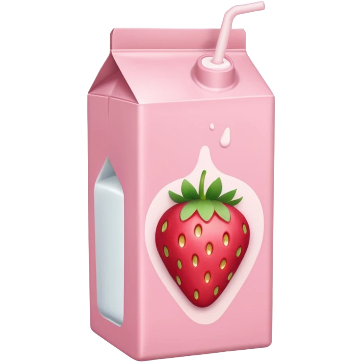 a pastel pink strawberry milk carton with a strawberry pictured on it and it says "strawberry" emoji