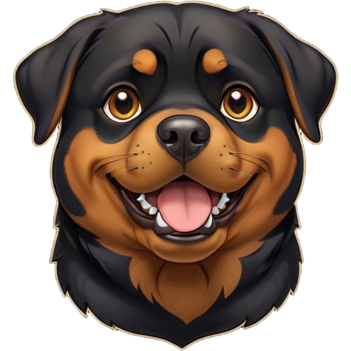 Cinematic Comical Rottweiler Portrait Emoji, Head tilted dramatically with an exaggeratedly amused or surprised expression, featuring a robust black coat with bold tan accents, wide, expressive brown eyes filled with exaggerated disbelief, Simplified yet hilariously expressive features, highly detailed, glowing with a slightly sassy glow, high shine, dramatic yet playful, stylized with an air of cheeky defiance, bright and endearing, soft glowing outline, capturing the essence of a spirited and over-the-top guardian, so meme-worthy it feels like it could side-eye its way into internet fame instantly! emoji
