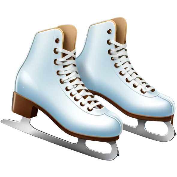 An icon showing In the background, twinkling lights, winter trees, and cheering spectators create a festive atmosphere. a pair of elegant ice skates gliding across a smooth, frozen rink with snowflakes in the air. Transparent background highlights the grace and charm of ice skating. emoji
