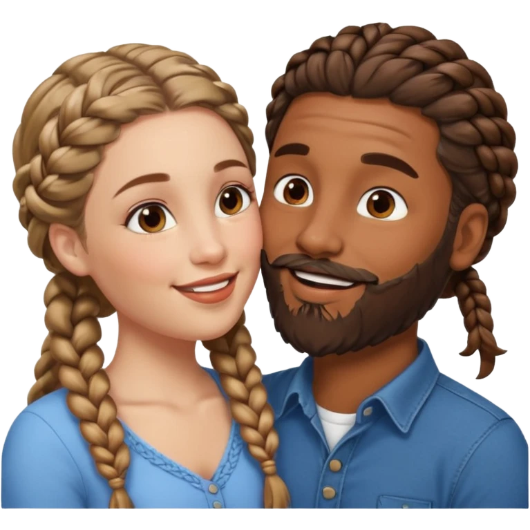 brown skin man with beard and braids making out with white woman with brown hair  emoji
