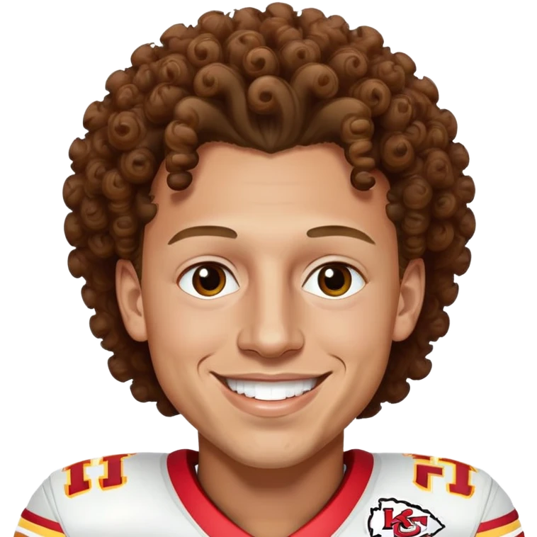 Patrick Mahomes, Kansas City Chiefs quarterback with curly hair, smiling emoji