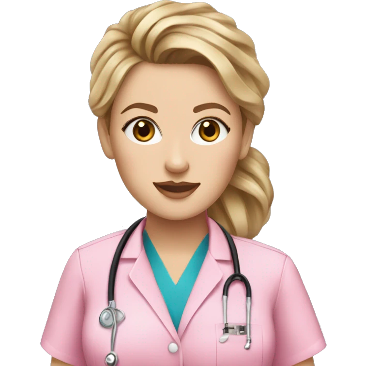 Nurse ,white woman, brown messy bun,pink scrubs ,Louis Vuitton bag  emoji