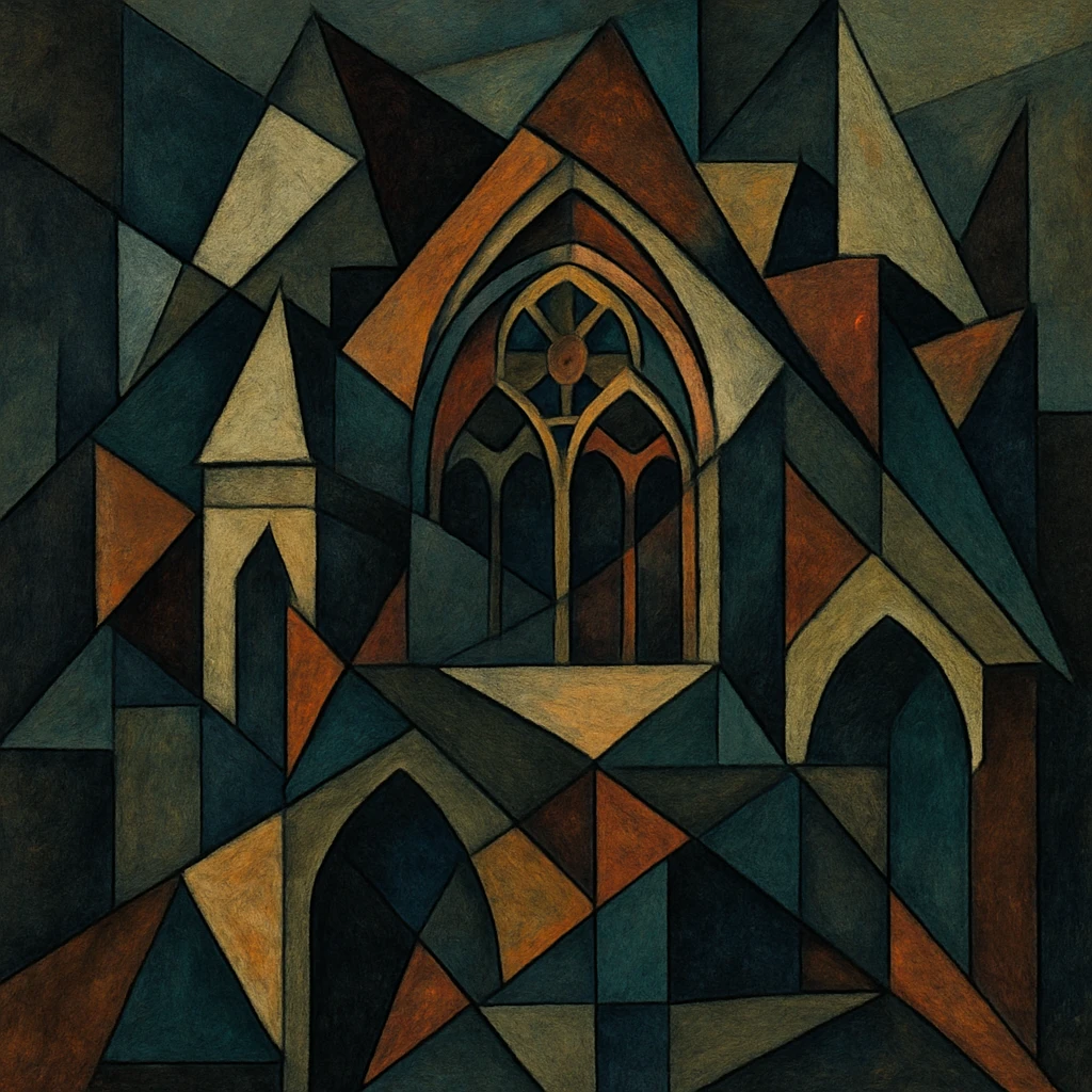 gothic object, fragmented and moody, cubist abstraction style emoji