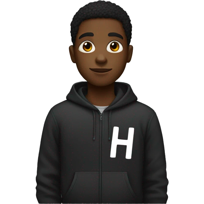 Black  boy with black sweatshirt with the letter H in the sweatshirt  emoji