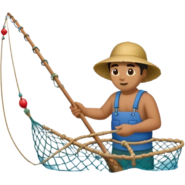 A Polynesian fisherman in the water fishing with a net at the water's edge emoji