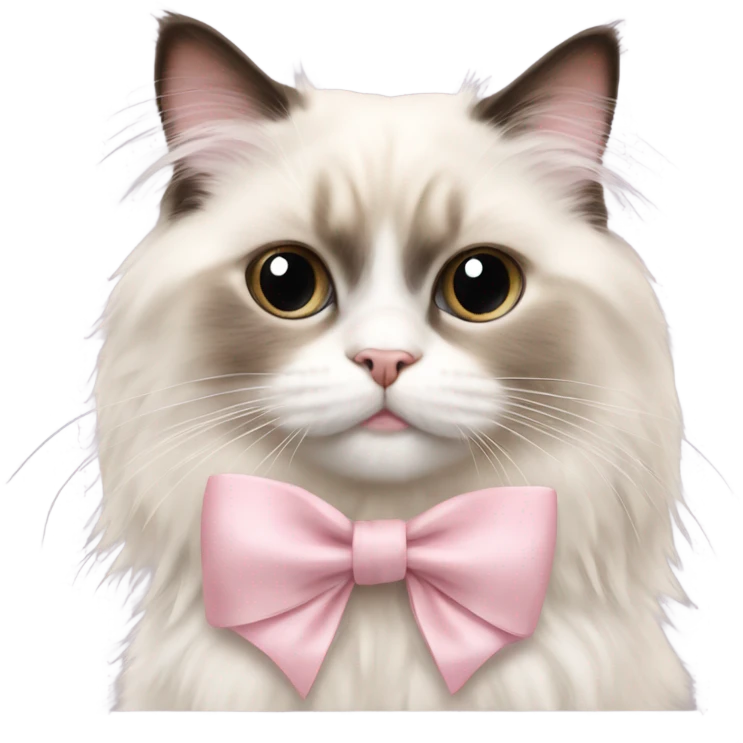 Cute Realistic ragdoll cat with pale pink bow emoji