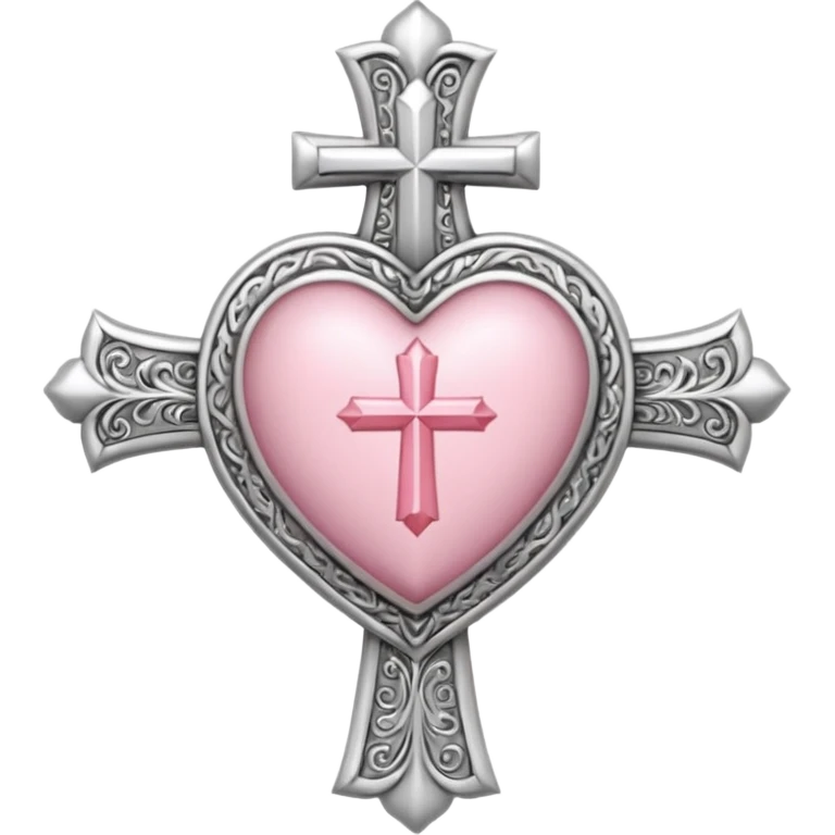 Light pink and black sacred heart silver cross emoji