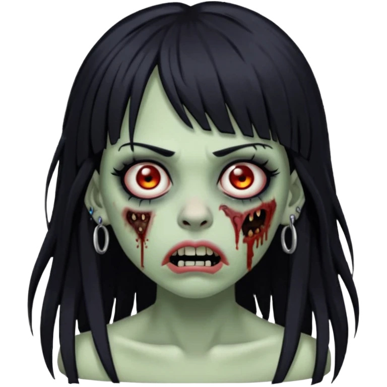 🧟‍♀️ faça igual esse emoji que coloquei só que com franja e piercing dos dois lado do nariz e no septo faça com cabelo longo preto e com a cara mais assustadora  emoji