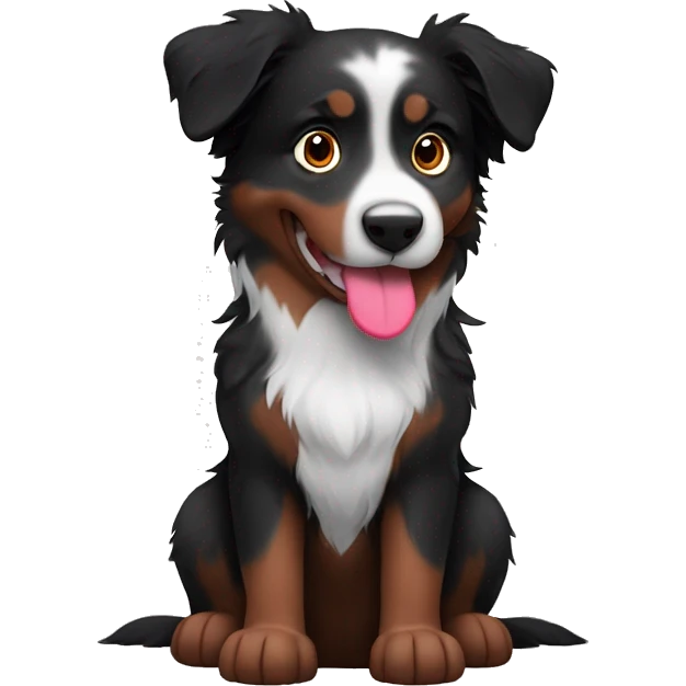 Small black australian shepherd dog with huge maroon heart emoji