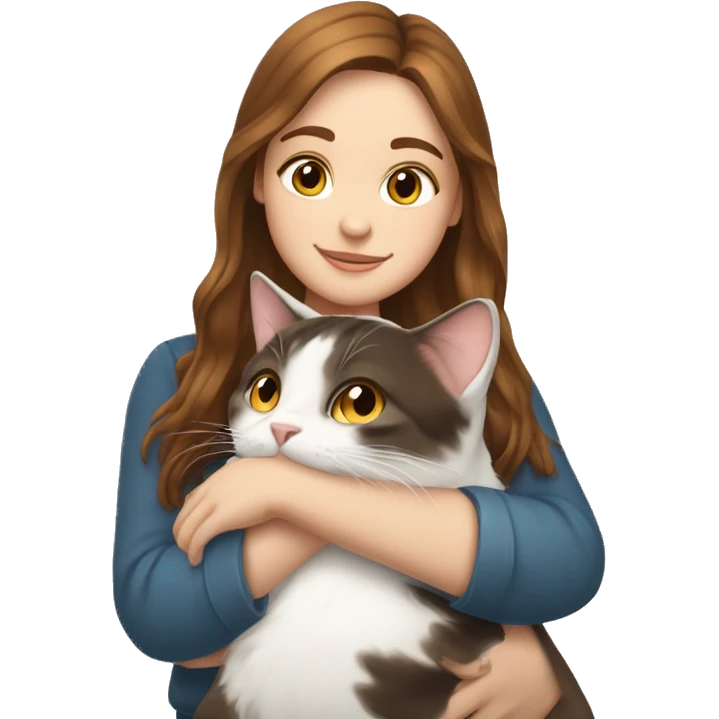 Brown hair white girl hug calico cat emoji