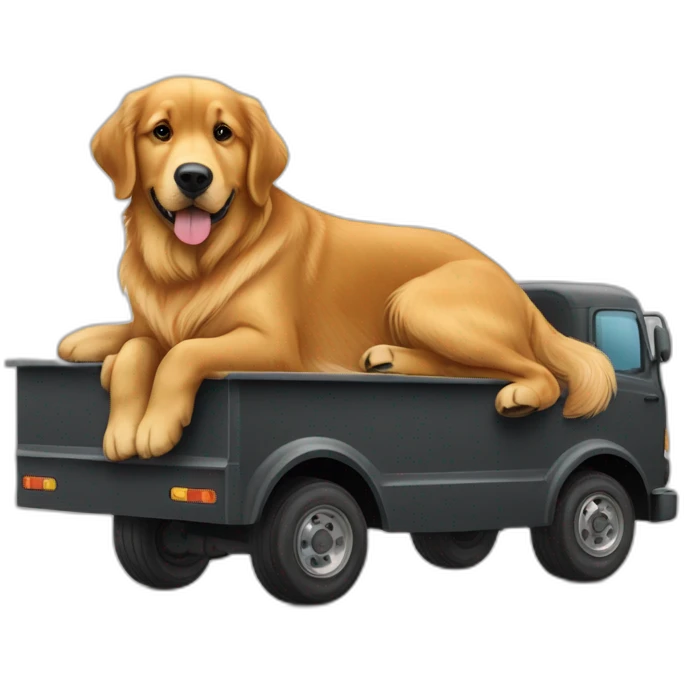 A Golden retriever hugging a rottweiller on a moving truck emoji