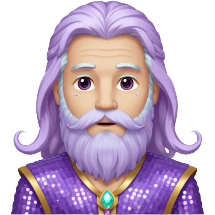 Jupiter, God of the Sea from Gods and Goddesses with long white hair and beard, lilac sequin outfit emoji