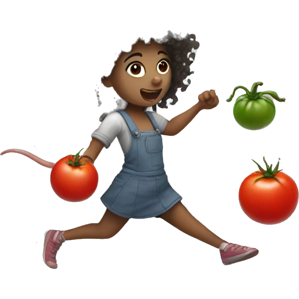 Rat throwing tomato at girl with curly hair emoji