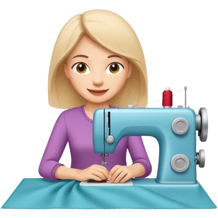 cheerful woman sewing fabric on a sewing machine emoji