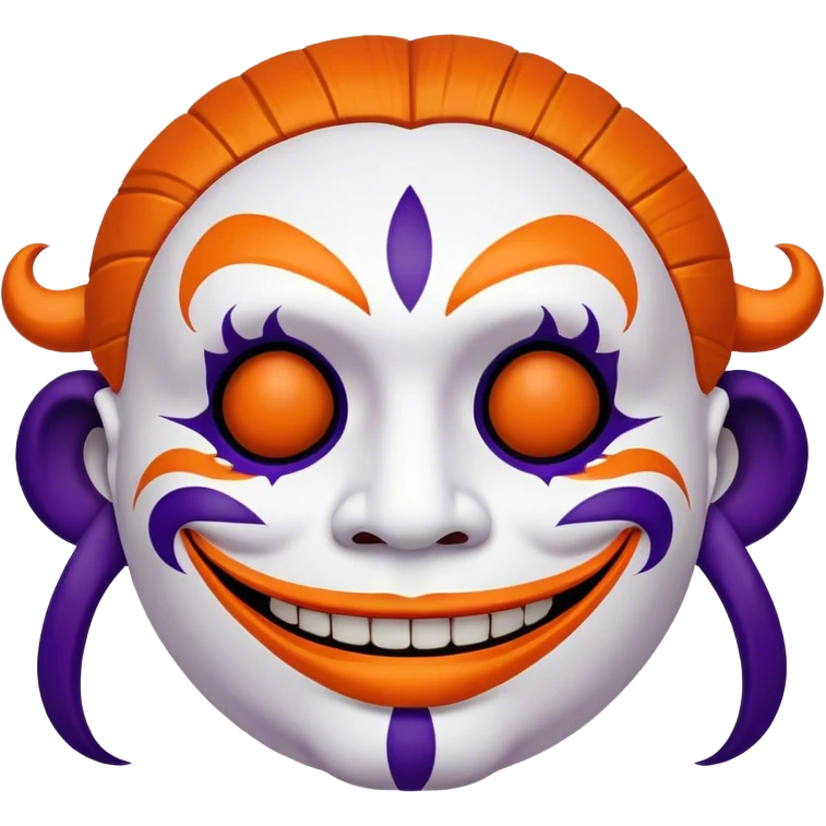 Perfectly round Juggalo smiley face with elaborate but symmetrical lined face paint that is orange bordered by dark purple emoji