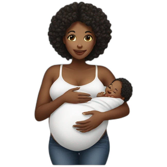 Beautiful pregnant Black women holding baby emoji
