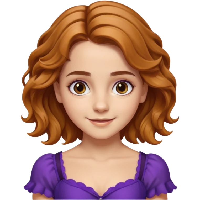 big biceps, muscled torso, very beautiful italian happy girl, looking like Emma Watson, with wavy bright hazelnut hair, dressed in a beautiful violet costume emoji