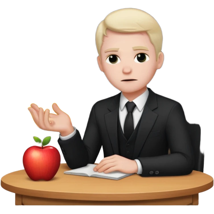 a man sits sadly at a table, a house burning with lots of smoke behind him, apple style emoji emoji