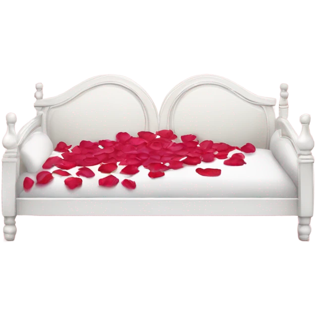 white Valentine’s Day bed with rose petals emoji