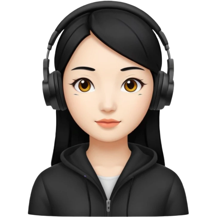 Chinese Virtual Assistant with Black Hair with headphone on emoji