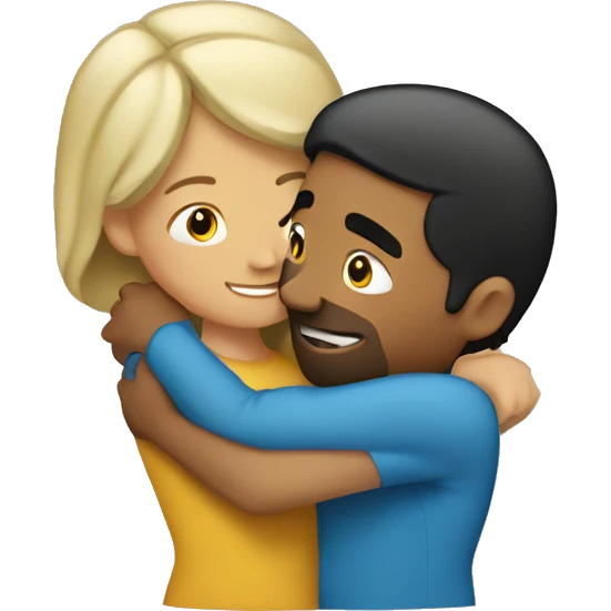Blond man and hispanic woman hug each other emoji