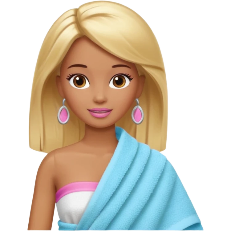 Brown skin blonde hair Barbie with face wash on and hair in towel emoji