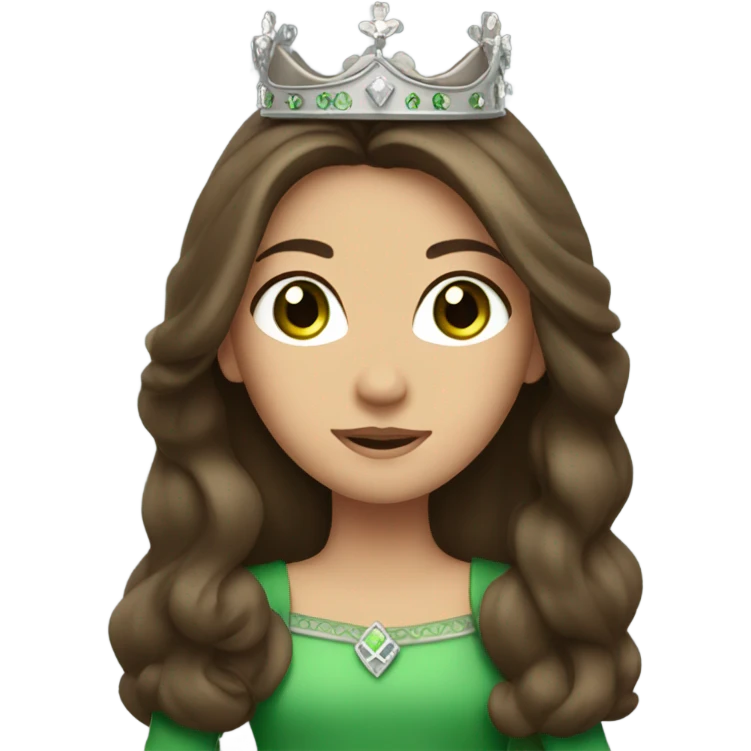 Brunette princess with long hair and green eyes wearing a crown  emoji