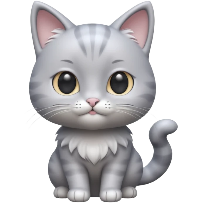 A 3D cartoon silver-gray Cute cat with smooth skin, gentle expression, elegant pastel lighting, cinematic Memoji rendering. full body or half body. emoji