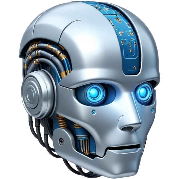robot head with digital brain, AI emoji