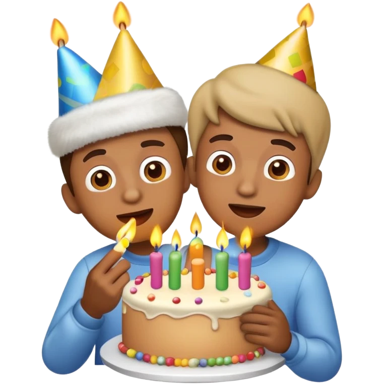 emoji guy with birthday hat on while blowing candles on cake emoji