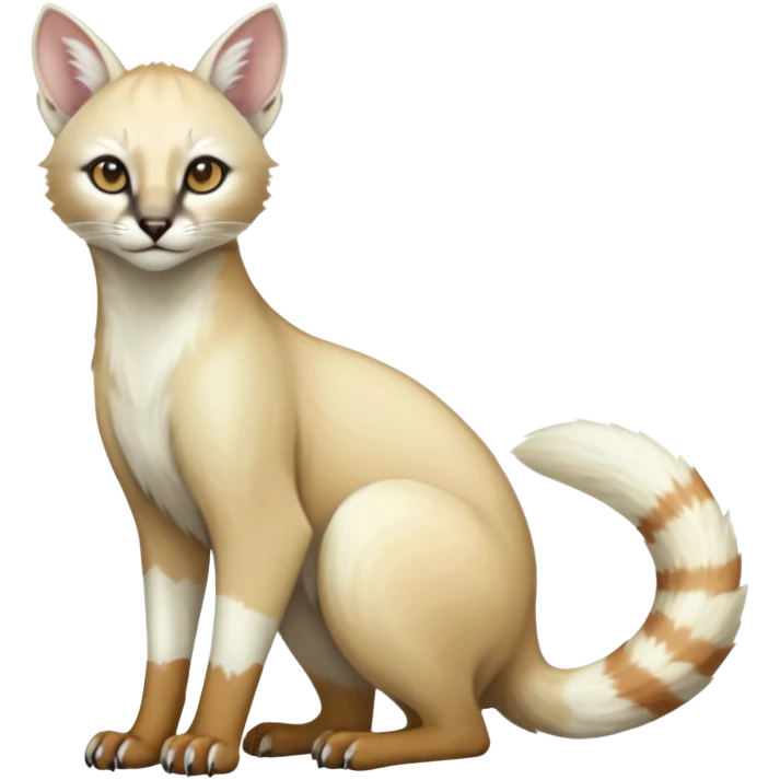 Colorful albino soft smooth silky pale light pastel white glorious divine exotic cute cool beautiful fantasy-caracal-civet-genet-sergal-vernid-Cacomistle-Trico-oncilla-animal-Fakémon-hybrid-fursona (full body) emoji