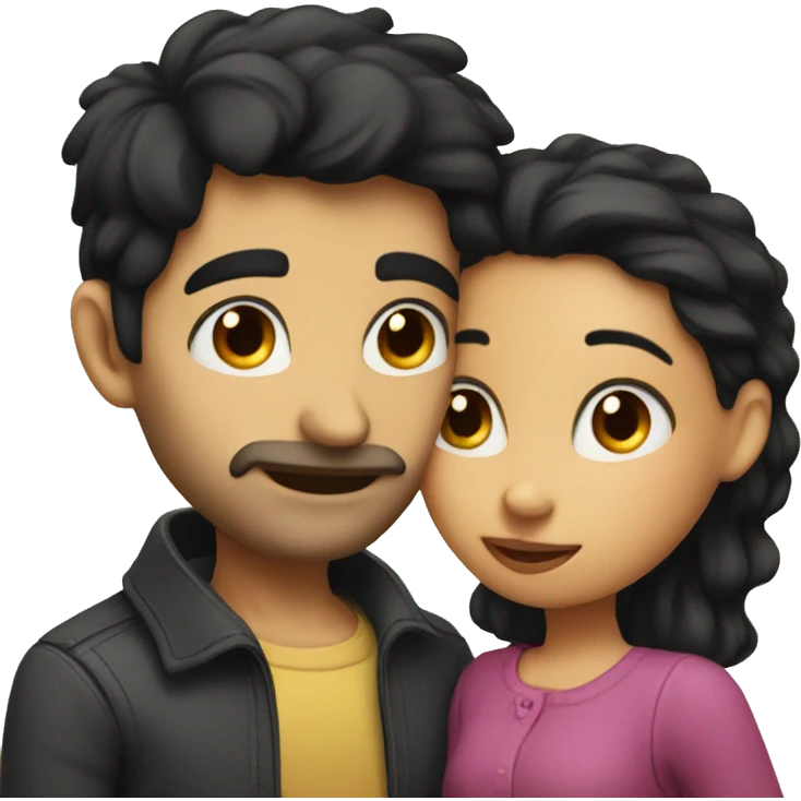 A man with dark hair kisses a girl with dark hair emoji