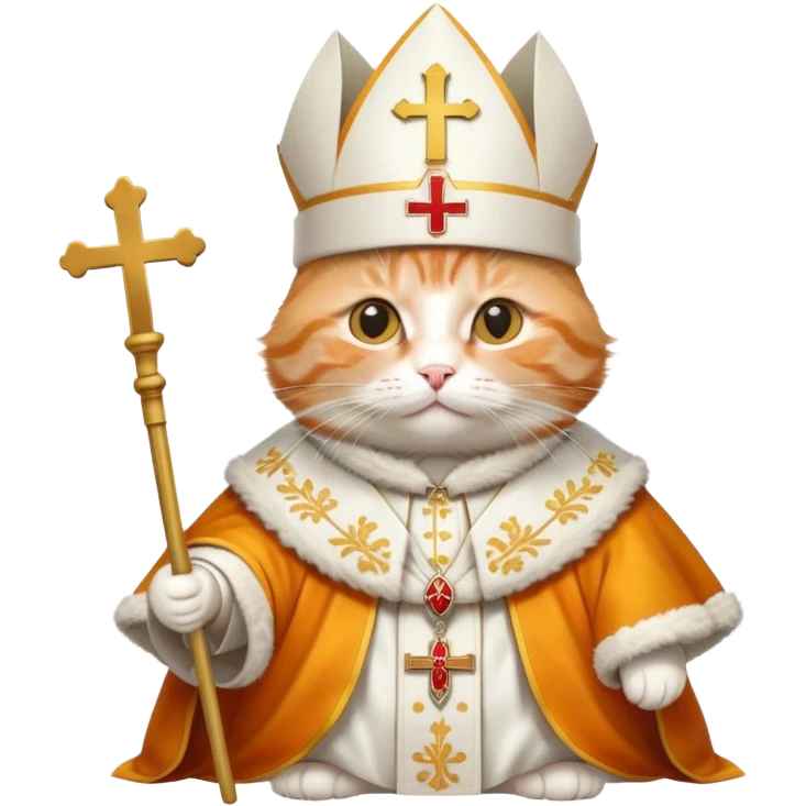 orange tabby cat dressed as a pope, with papal hat and robes emoji