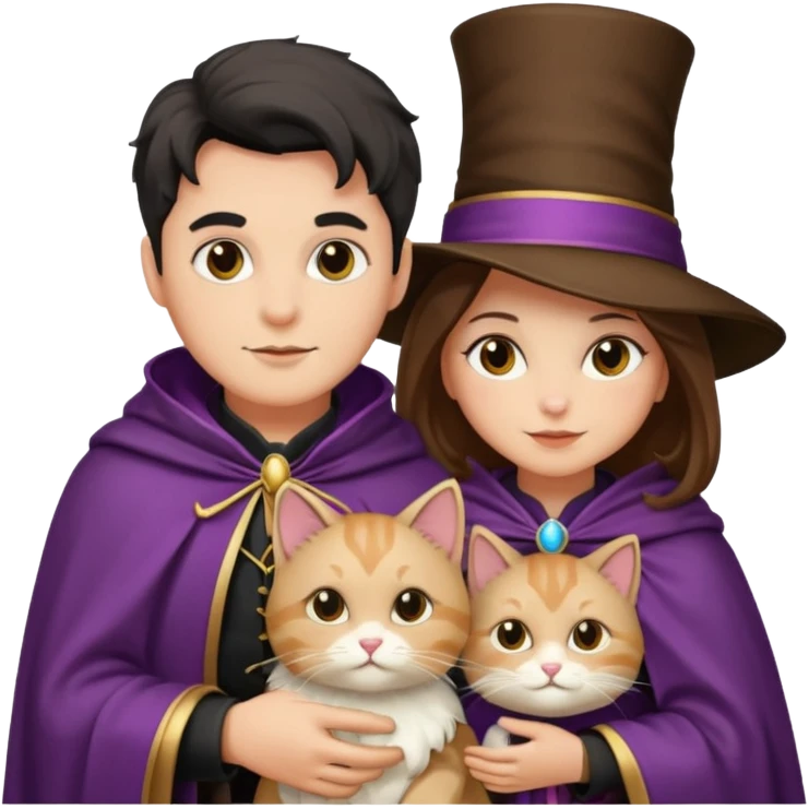 magician couple and their pet cat emoji