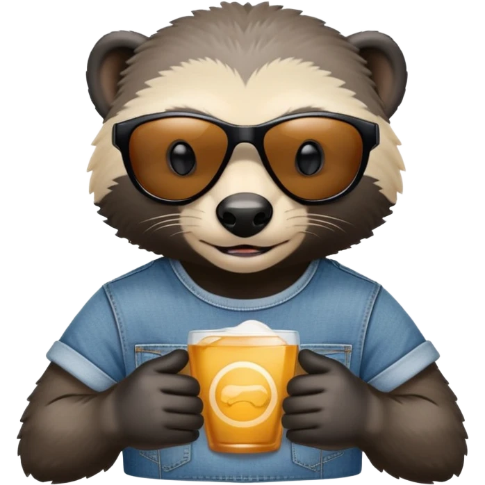 friendly anthropomorphised honey badger in jeans and a t-shirt, wearing sunglasses, head and shoulders view emoji