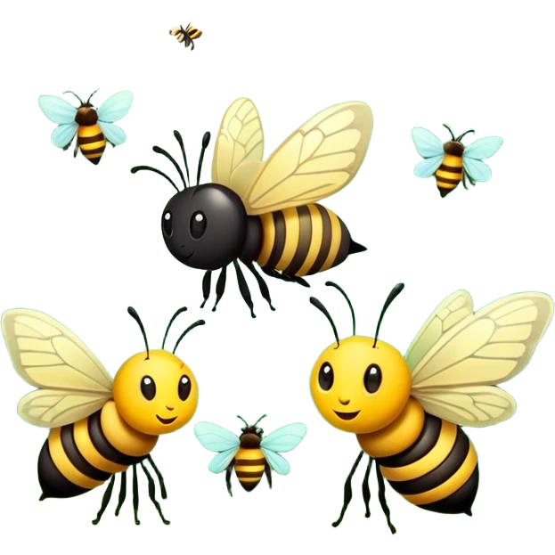 butterfly and bee together in a green forest, simple and expressive emoji