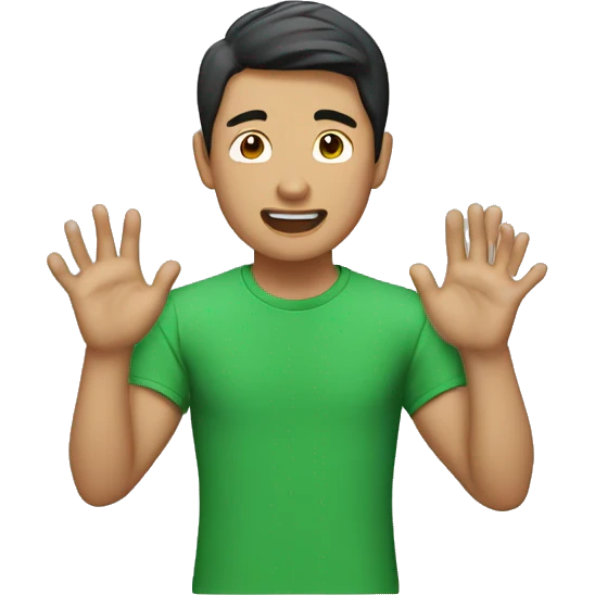 Asian man green with t-shirt clapping hands emoji