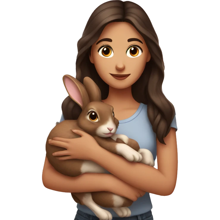 A sweet brunette holding two brown rabbits  emoji