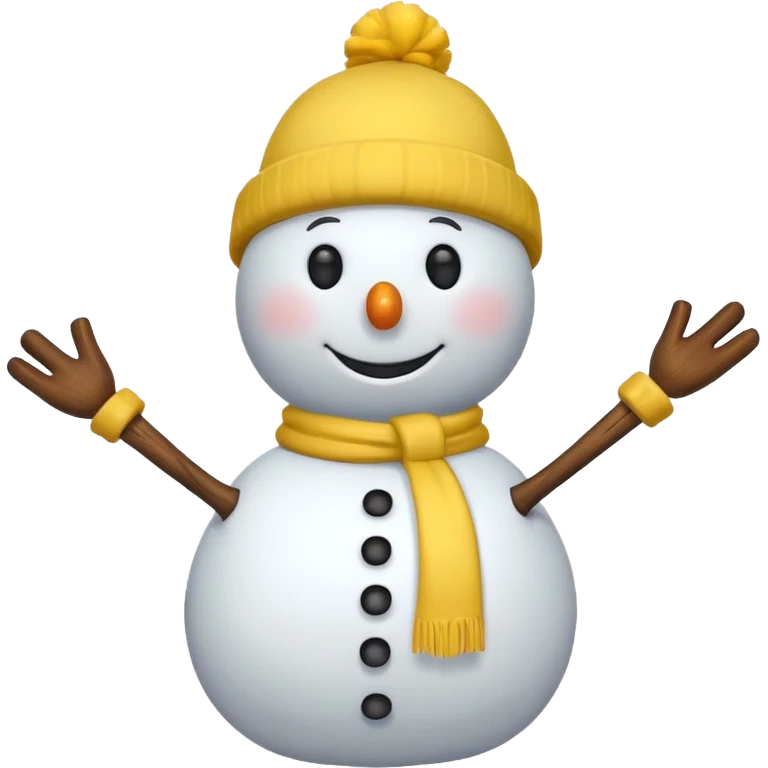 snowman wearing yellow hat, wood arms emoji