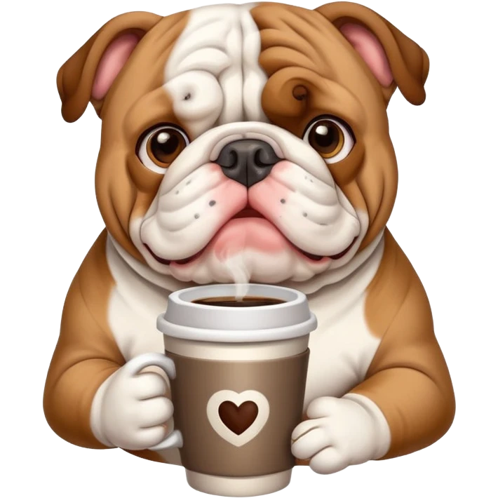 cute English bulldog holding a cup of coffee emoji