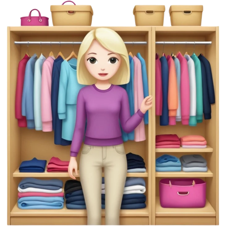 A girl sorting through clothes in a wardrobe full of clothes emoji