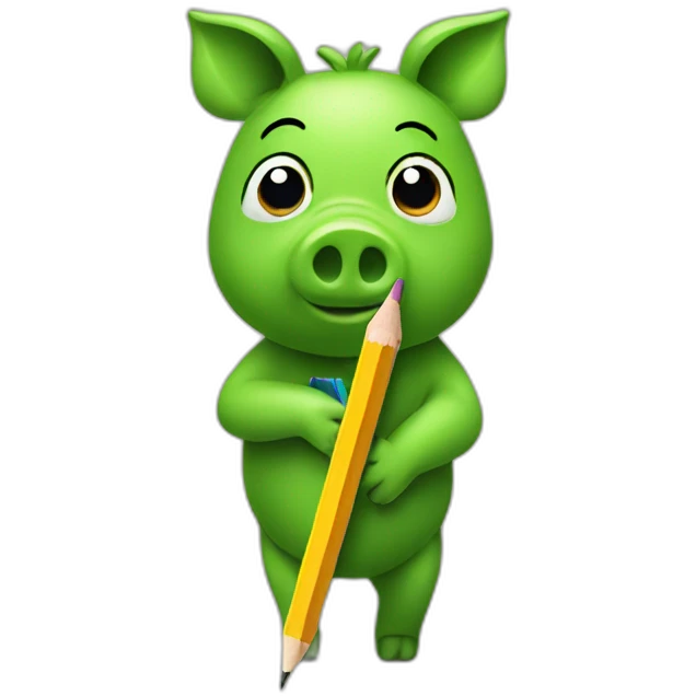 green piggy holding a pencil emoji