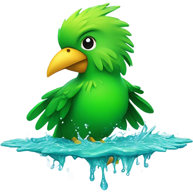 Green bird taking a bath emoji