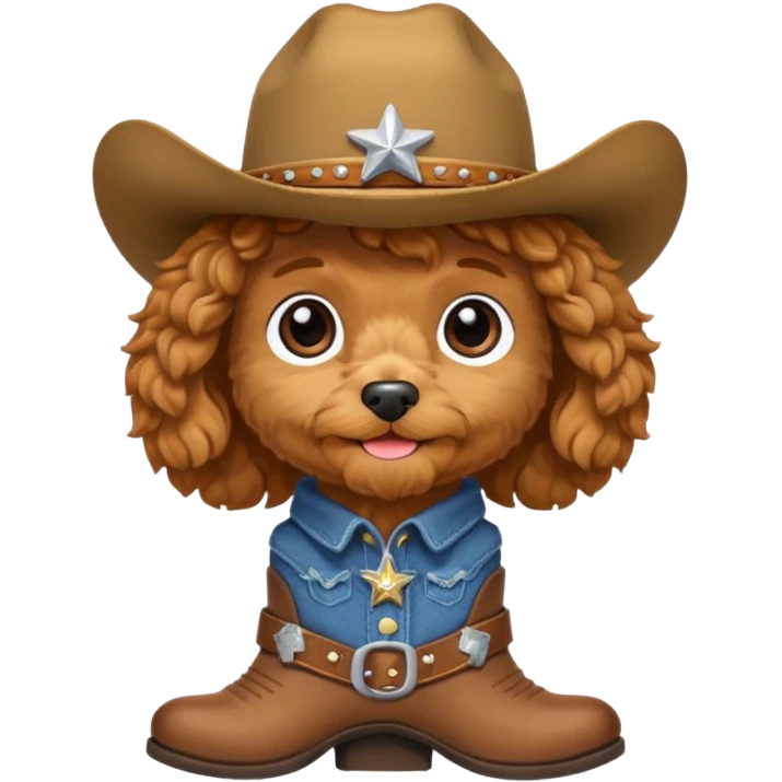 Cute cavapoo with cowboy boots and cowboy hat emoji