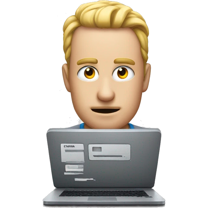 guys looking on computer with  the word:"Finish" on the head emoji