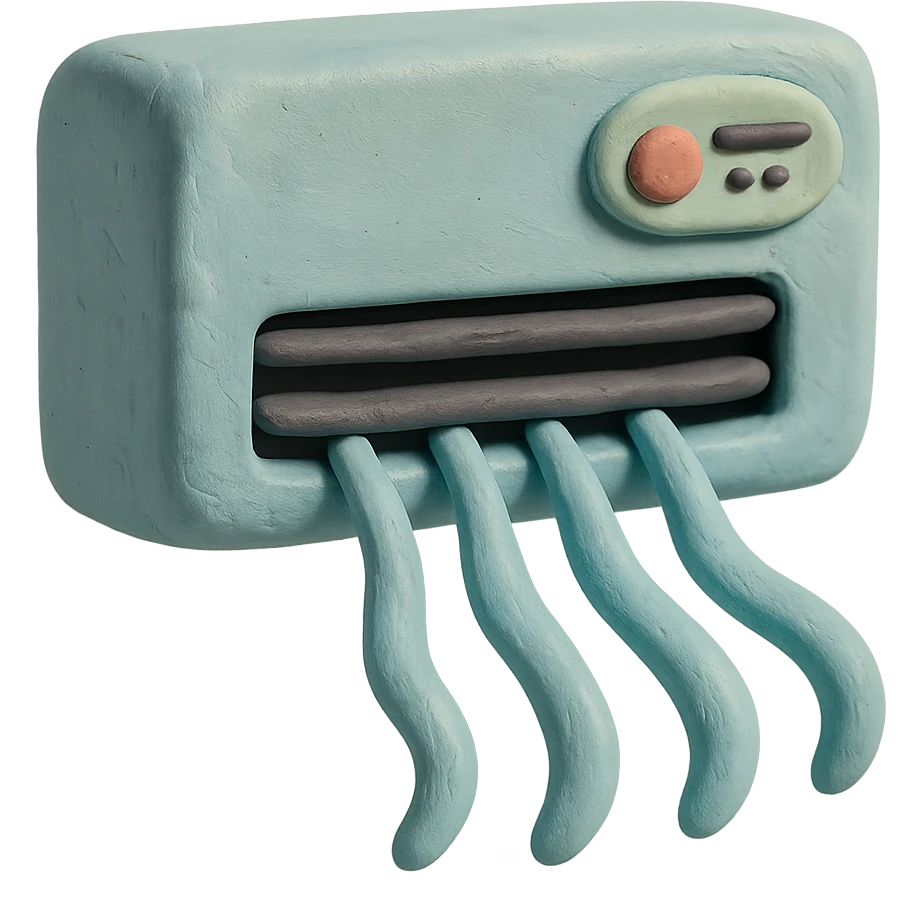 playful air conditioning unit with cool air waves in claymation style with pastel colors emoji