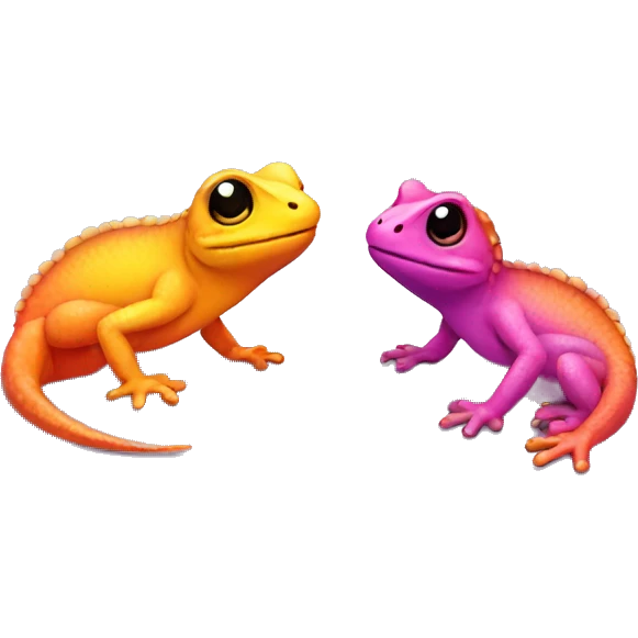 Two Deep Orange pink yellow purple kawaii lizards emoji