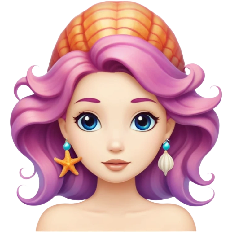 mermaid with seashells in hair, starfish earrings emoji